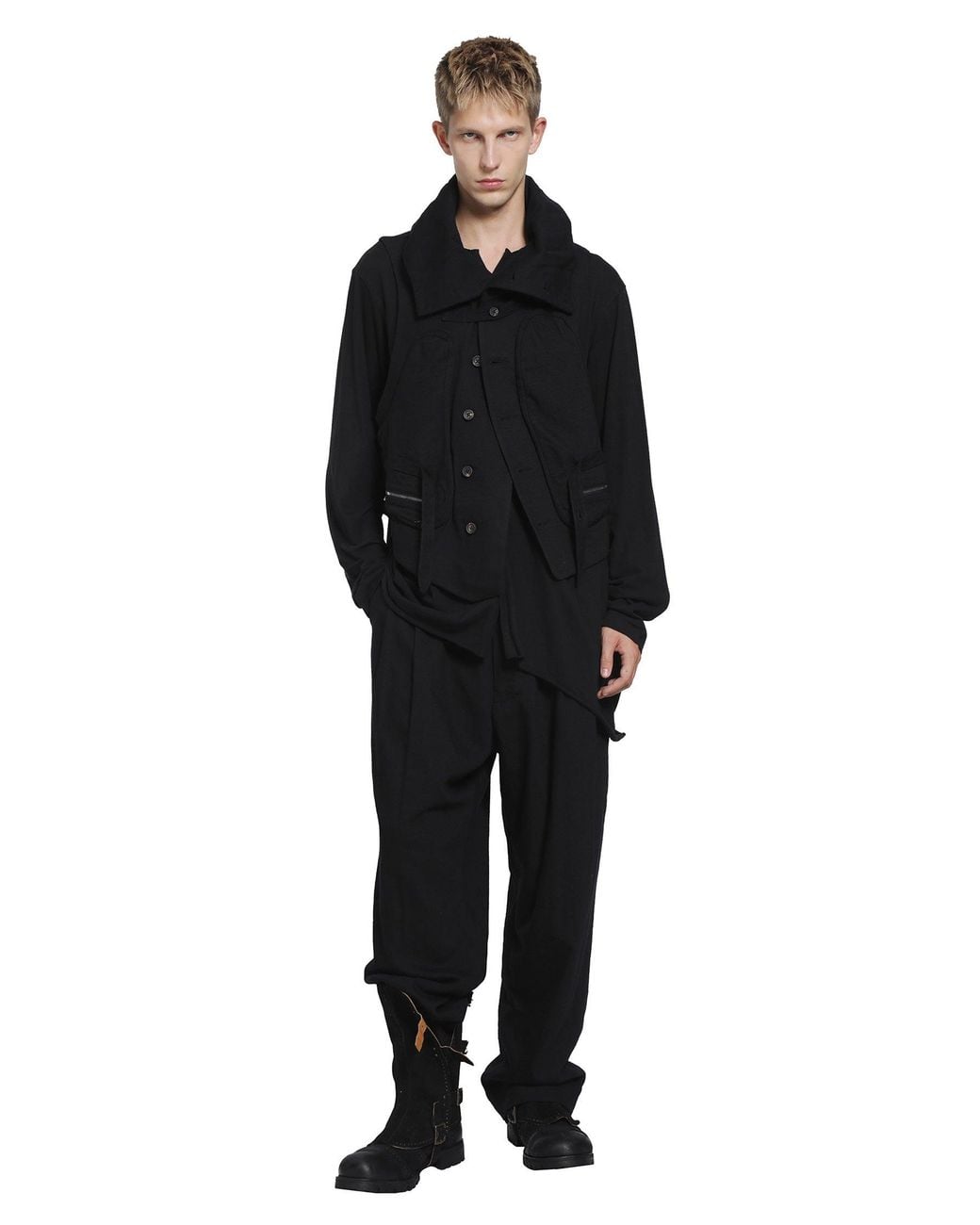 Ziggy Chen Black Pleated Drop Crotch Trousers for men
