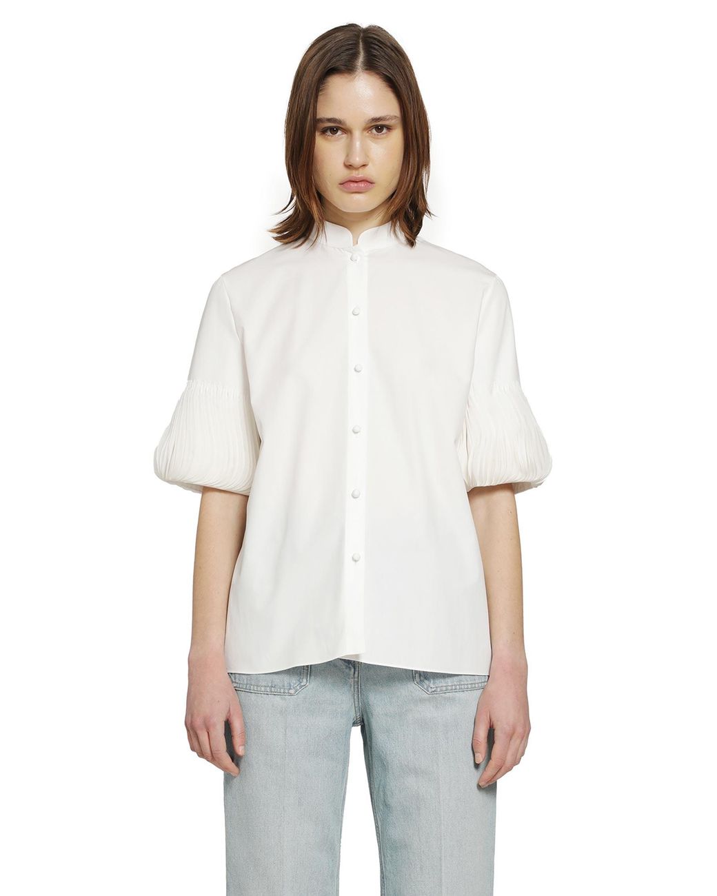 Valentino White Short Sleeve Shirt With Pleated Cuffs