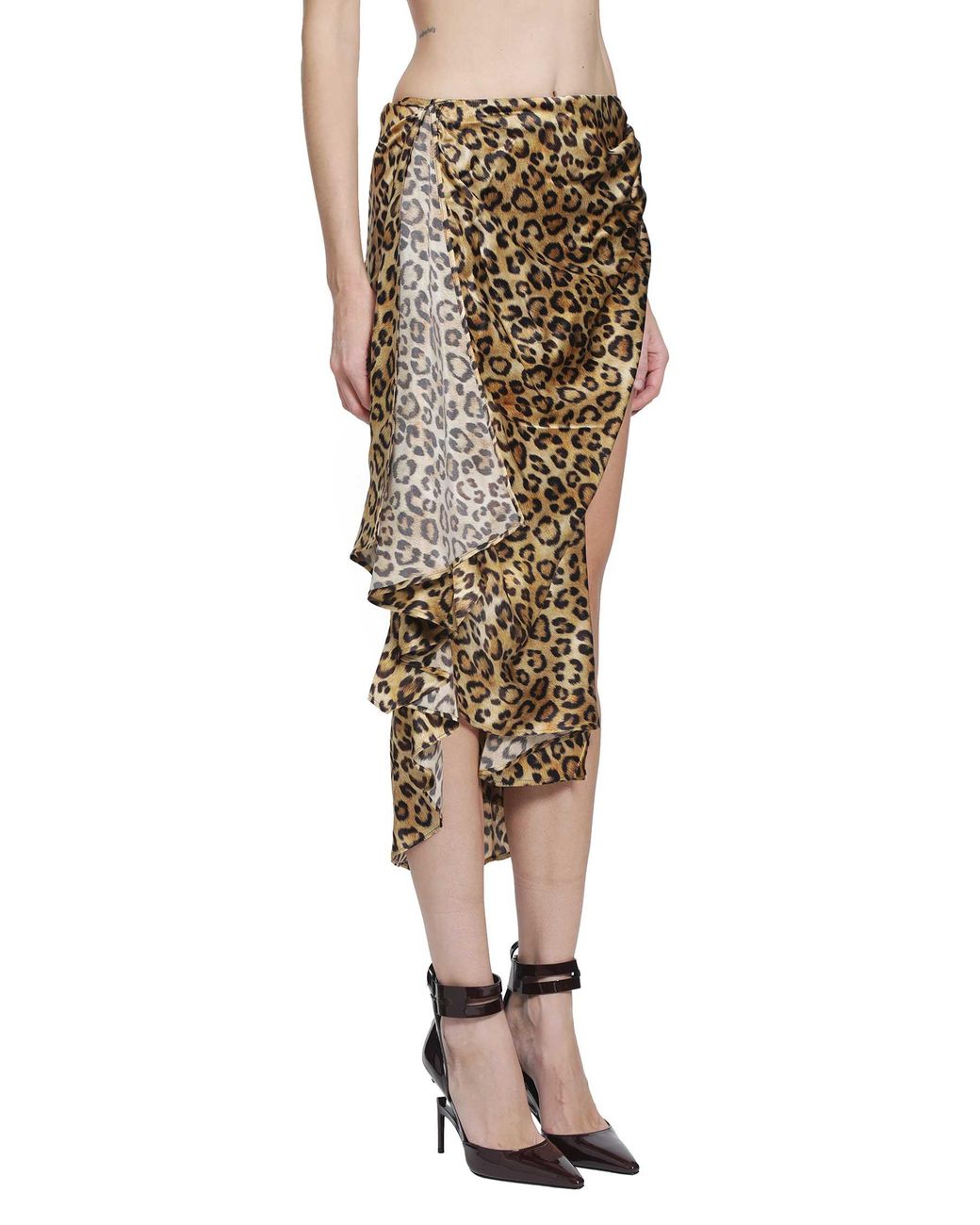 NVL-GARDE Metallic Leopard Silk Wrap Skirt