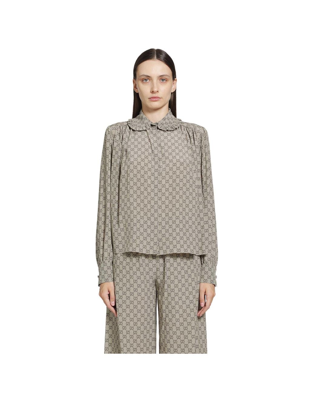 Gucci Gray Printed Silk Shirt