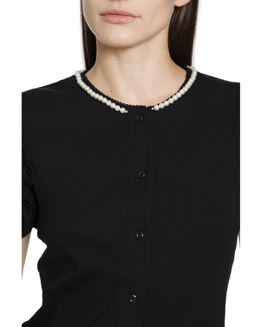Simone Rocha Black Pointelle Puff Sleeve Cardigan