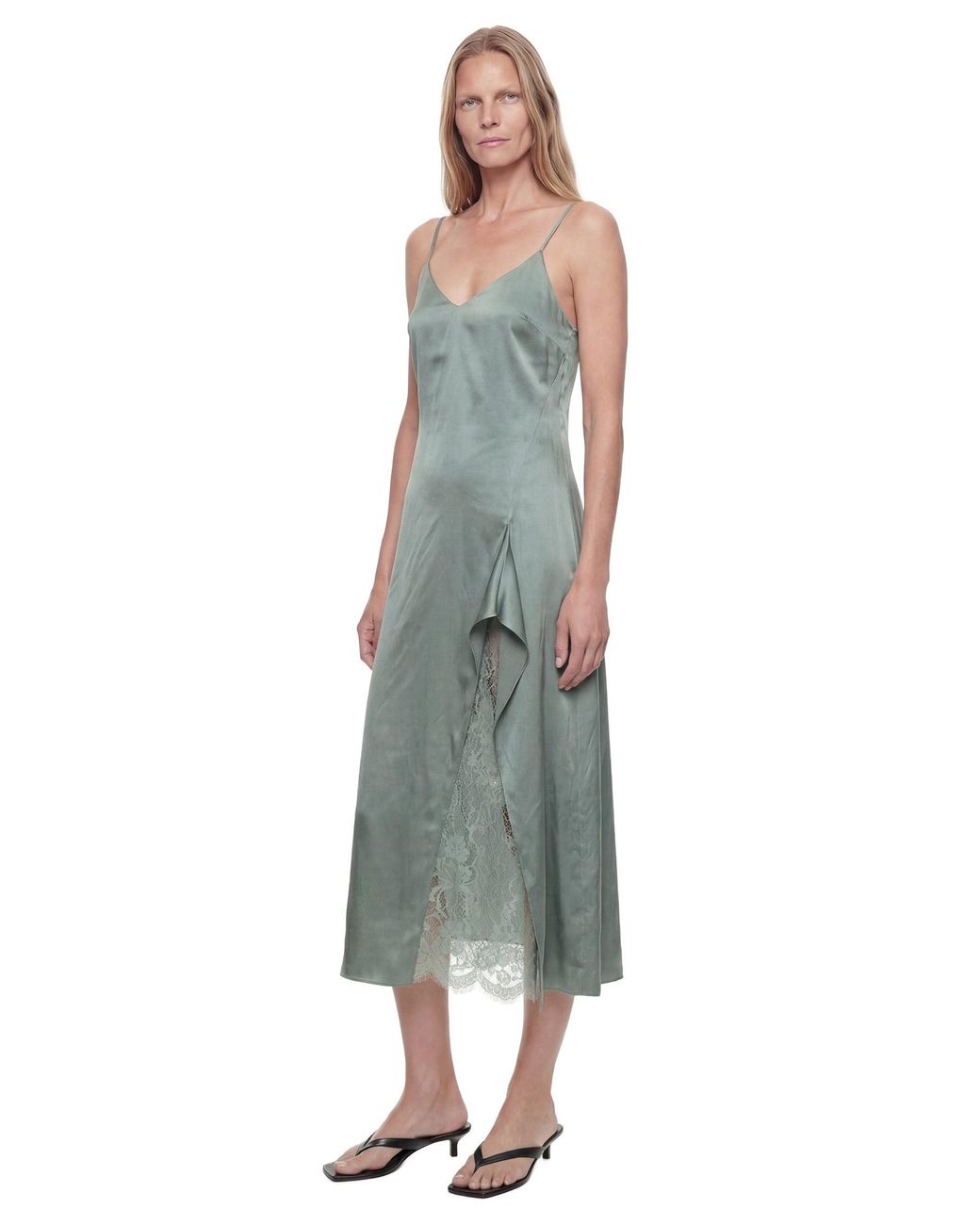 Acne Green Satin Slip Midi Dress