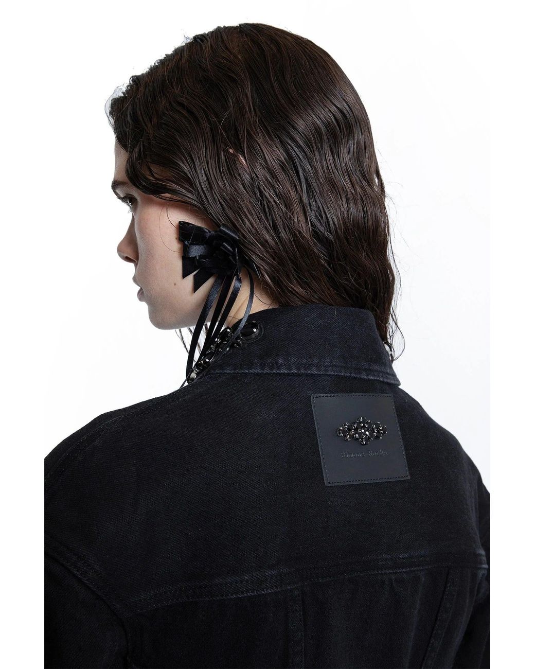 Simone Rocha Black Embellished Sculpted Short Denim Jacket