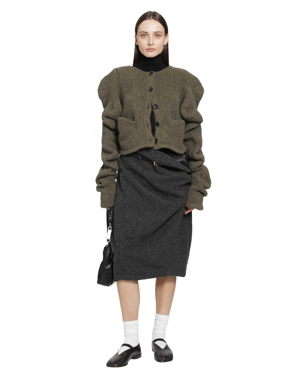 PILLINGS Green Wool Draped Cardigan