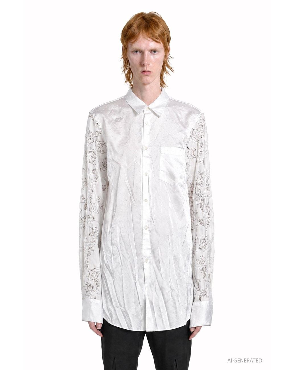 Comme des Garçons White Dotted Satin And Lace Pocket Shirt for men