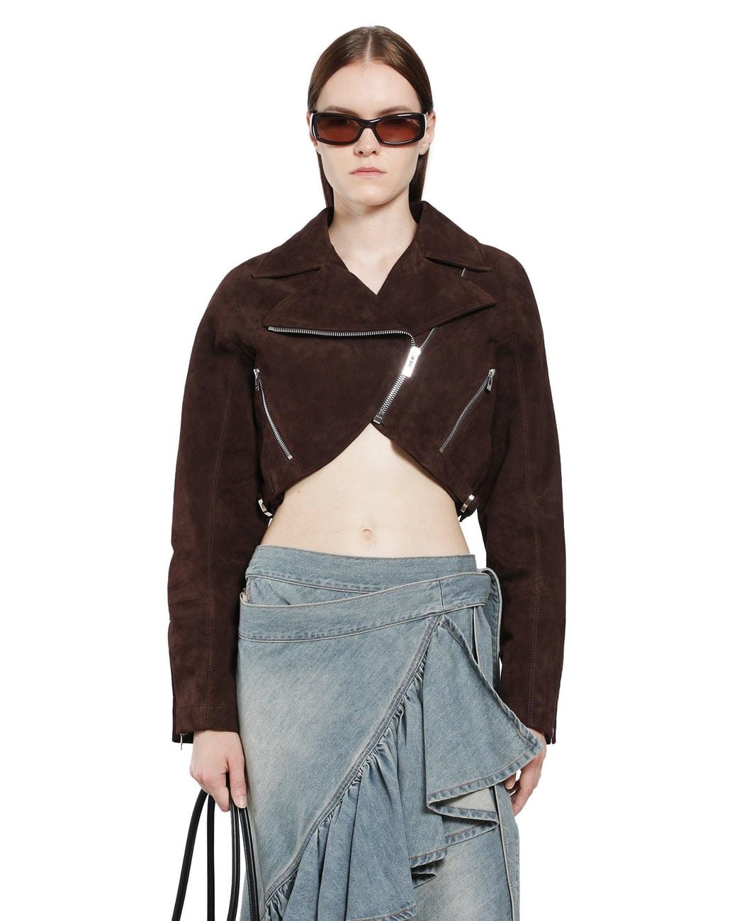 Alaïa Brown Suede Cropped Biker Jacket