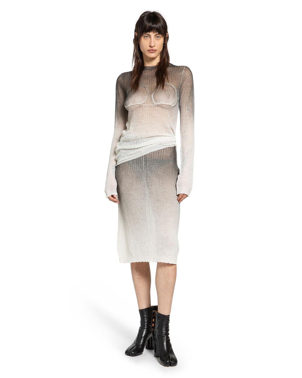 Maison Margiela White Sheer Knit Midi Skirt