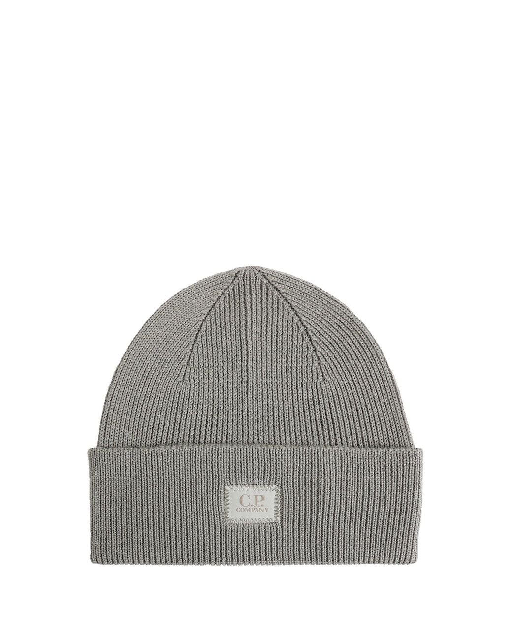 C P Company Gray Extrafine Merino Wool Beanie for men