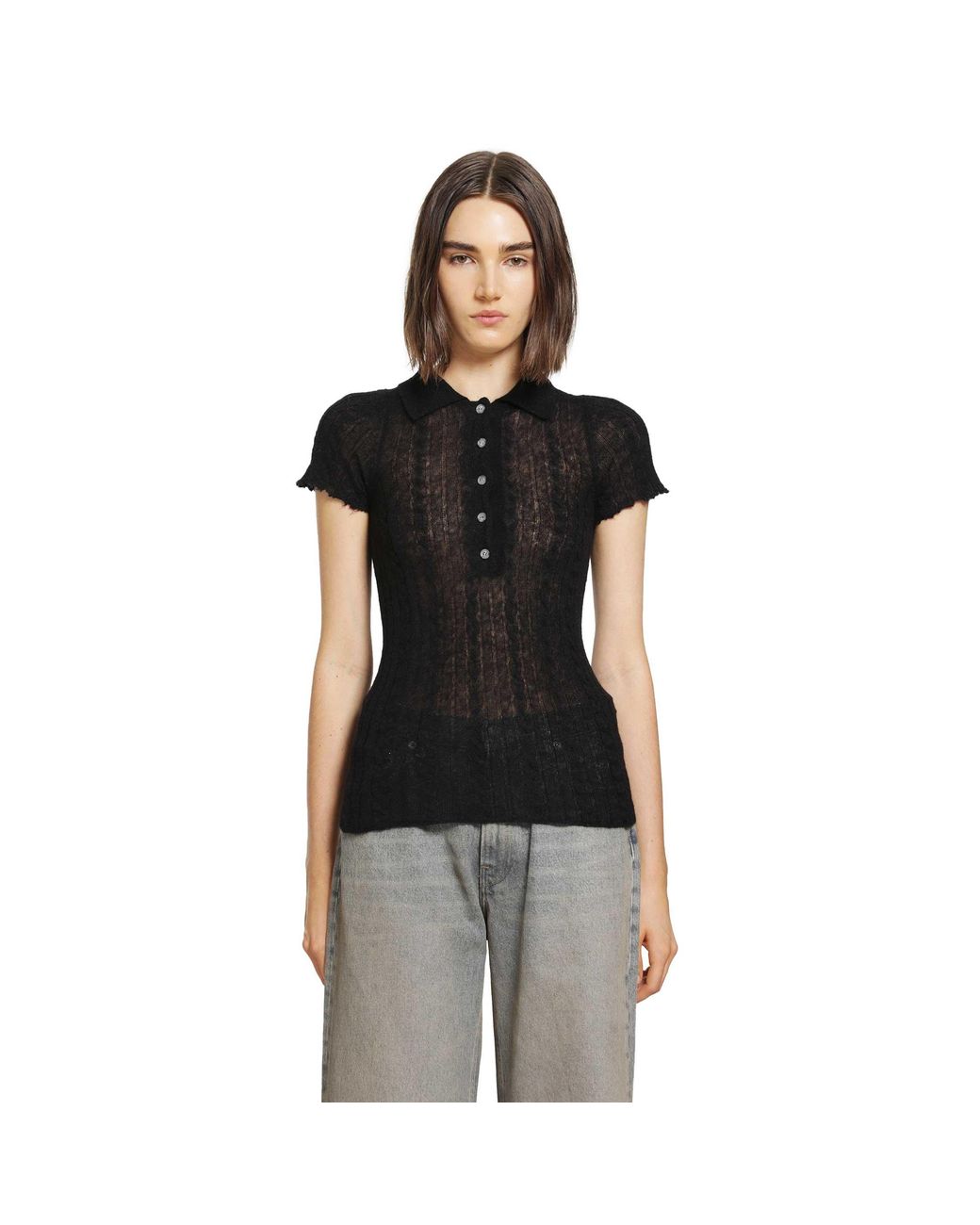 Haikure Black Laurie Semi-Sheer Polo Shirt