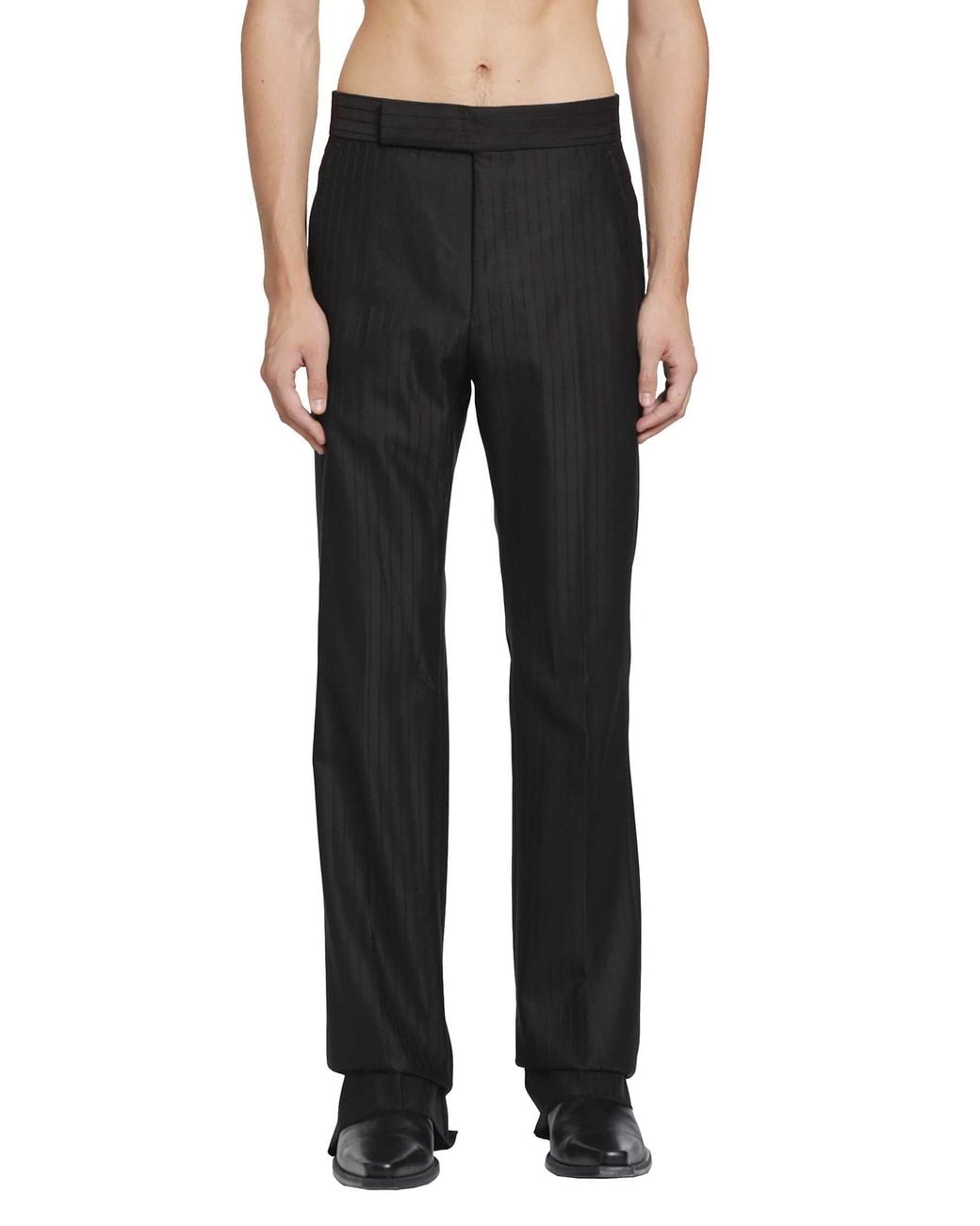 Tom Ford Black Broken Twill Satin Stripe Trousers for men