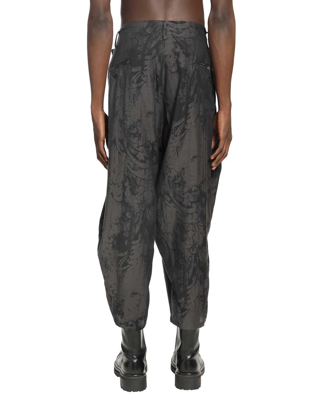 Yohji Yamamoto Black Jacquard Draped Trousers for men