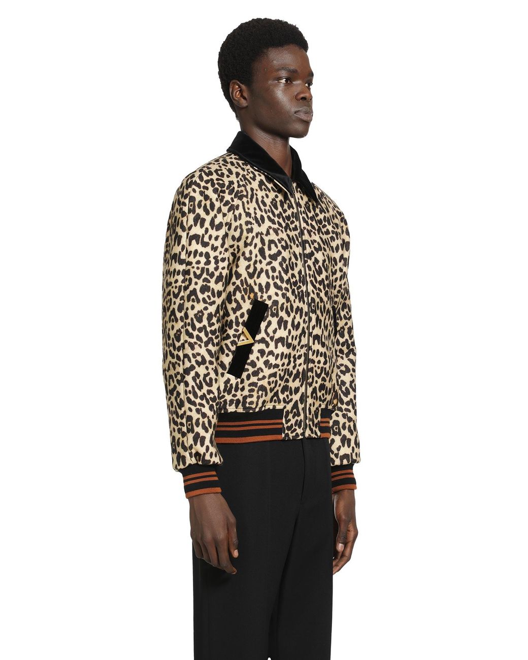 Valentino Black Leopard Print Wool Drape Jacket for men