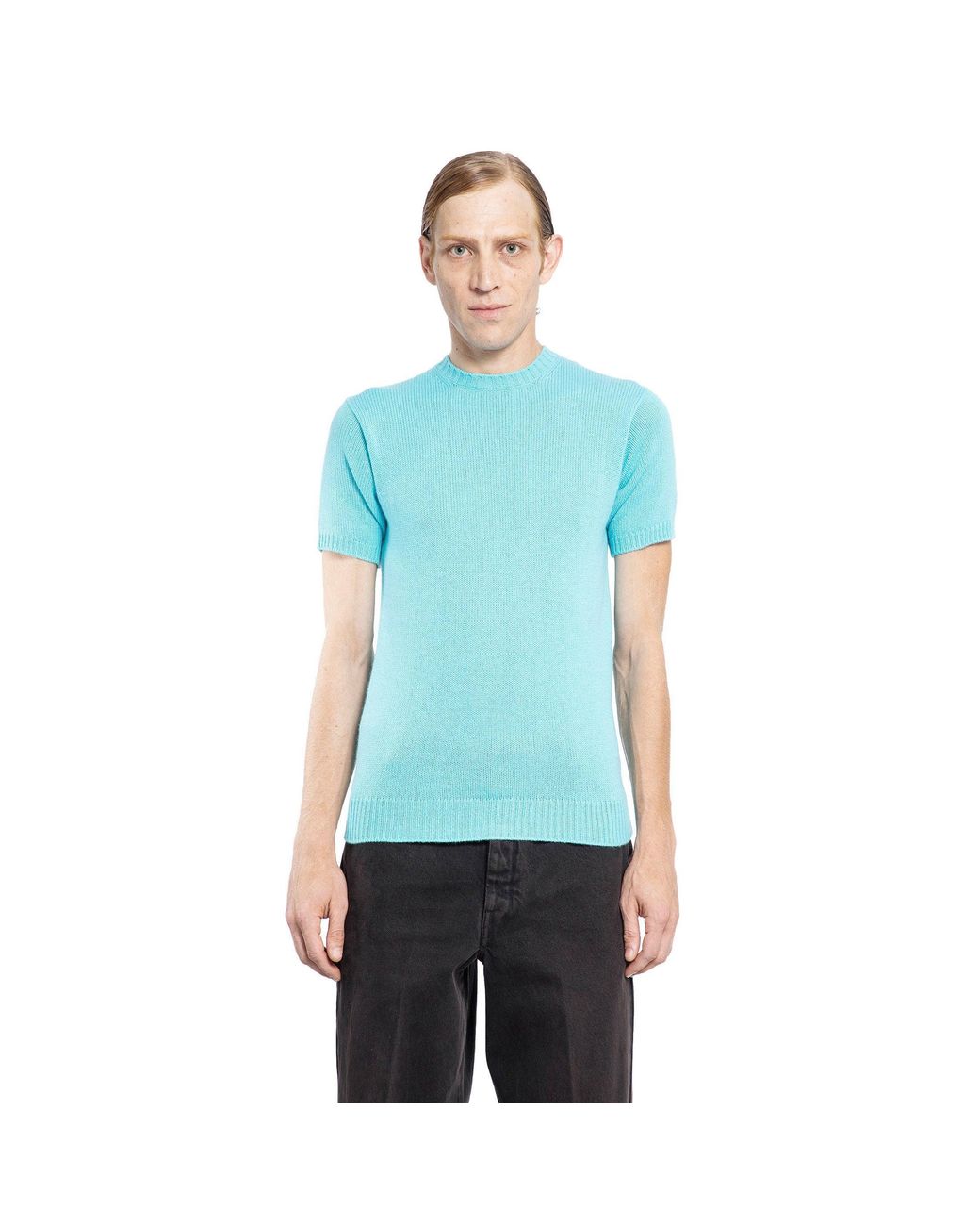 Prada Blue Knit Short Sleeve Top for men