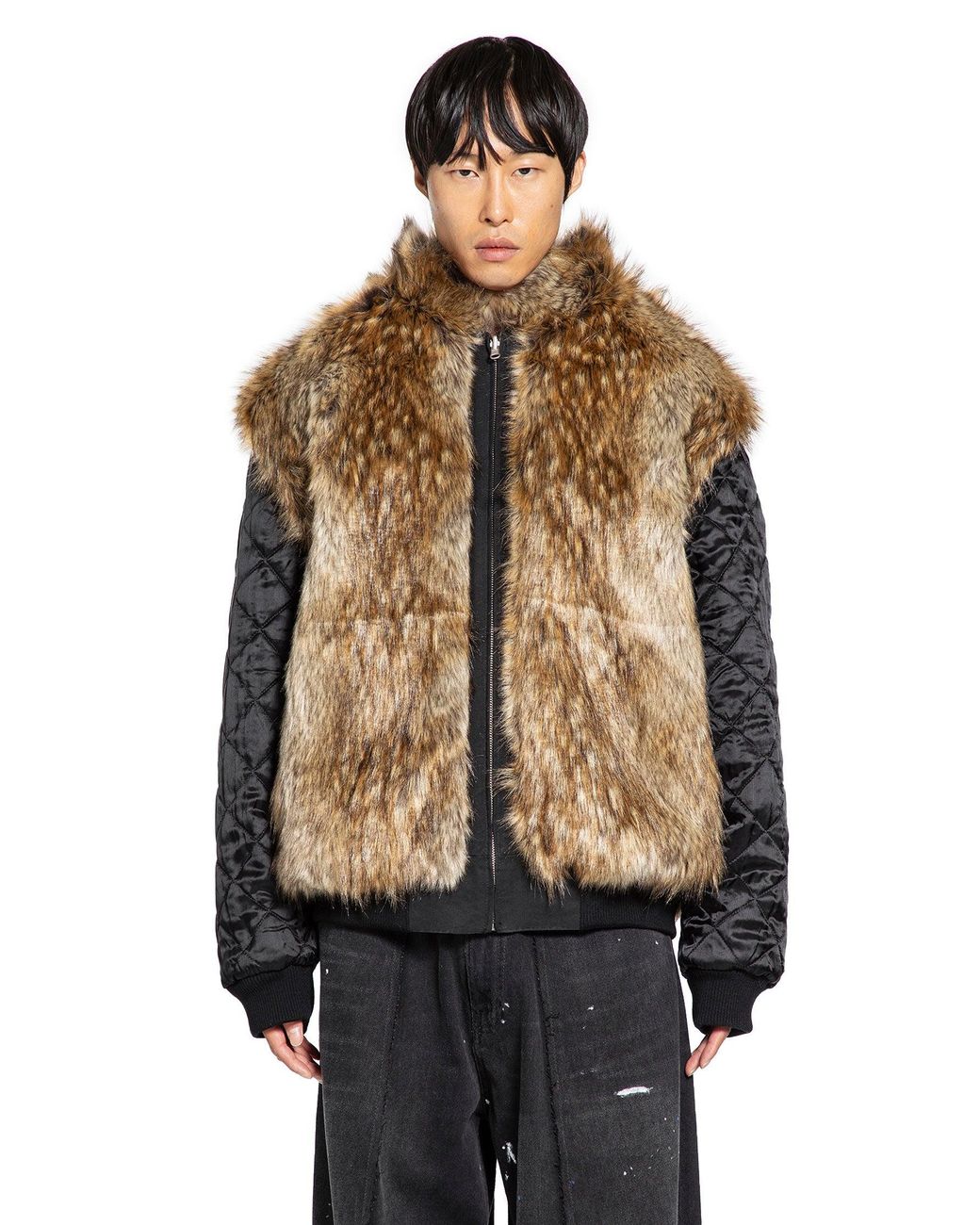 MM6 by Maison Margiela Cotton Bomber With Faux Fur Collar in Black
