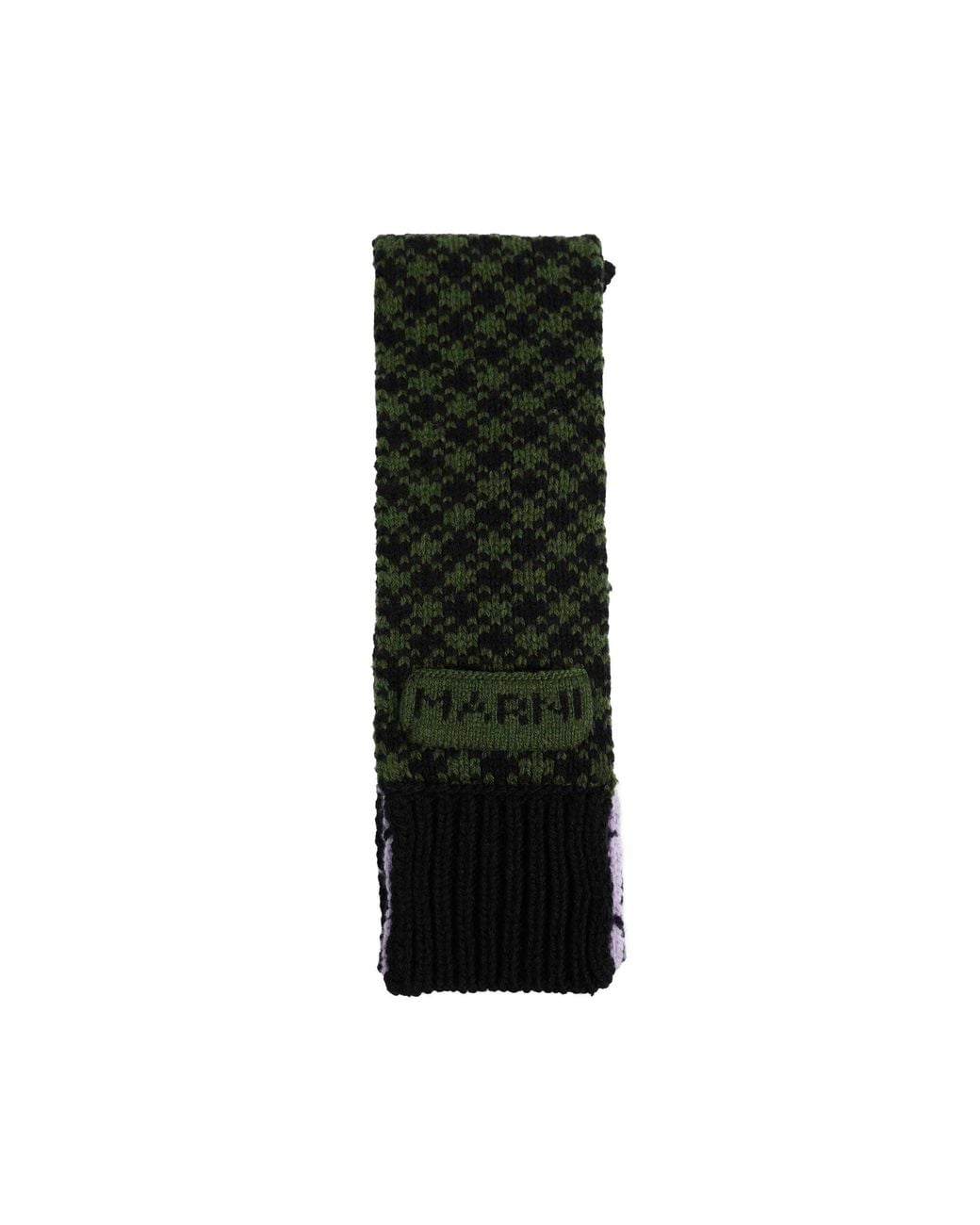 Marni Green Geometric Wool Knit Scarf for men