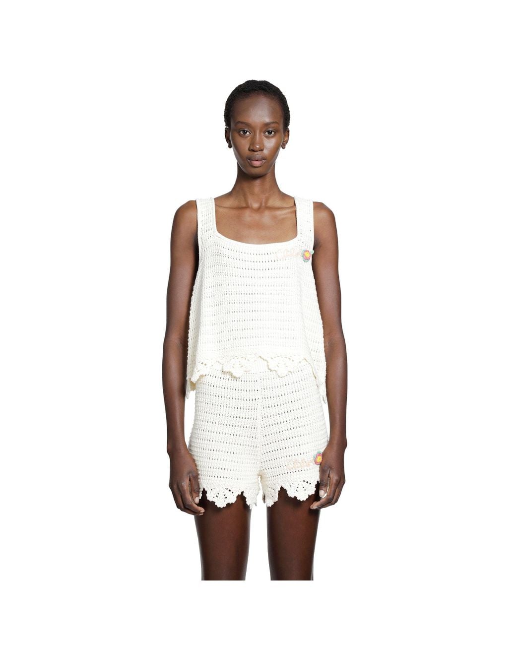 Chloé White Crochet Knit Cropped Top