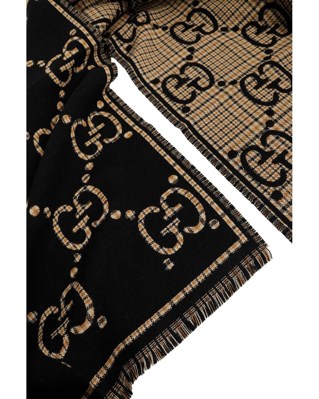 Gucci Black Check Gg Wool Scarf for men