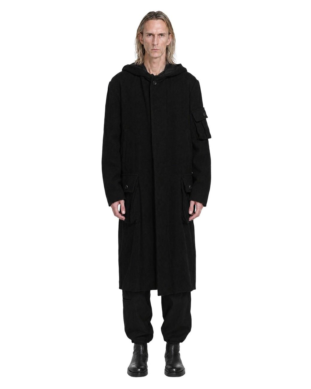 Yohji Yamamoto Black 3-Pocket Hooded Coat for men