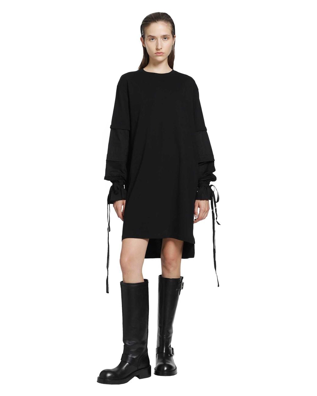 Ann Demeulemeester Black Lucina T-Shirt Dress With Light Cotton Sleeves