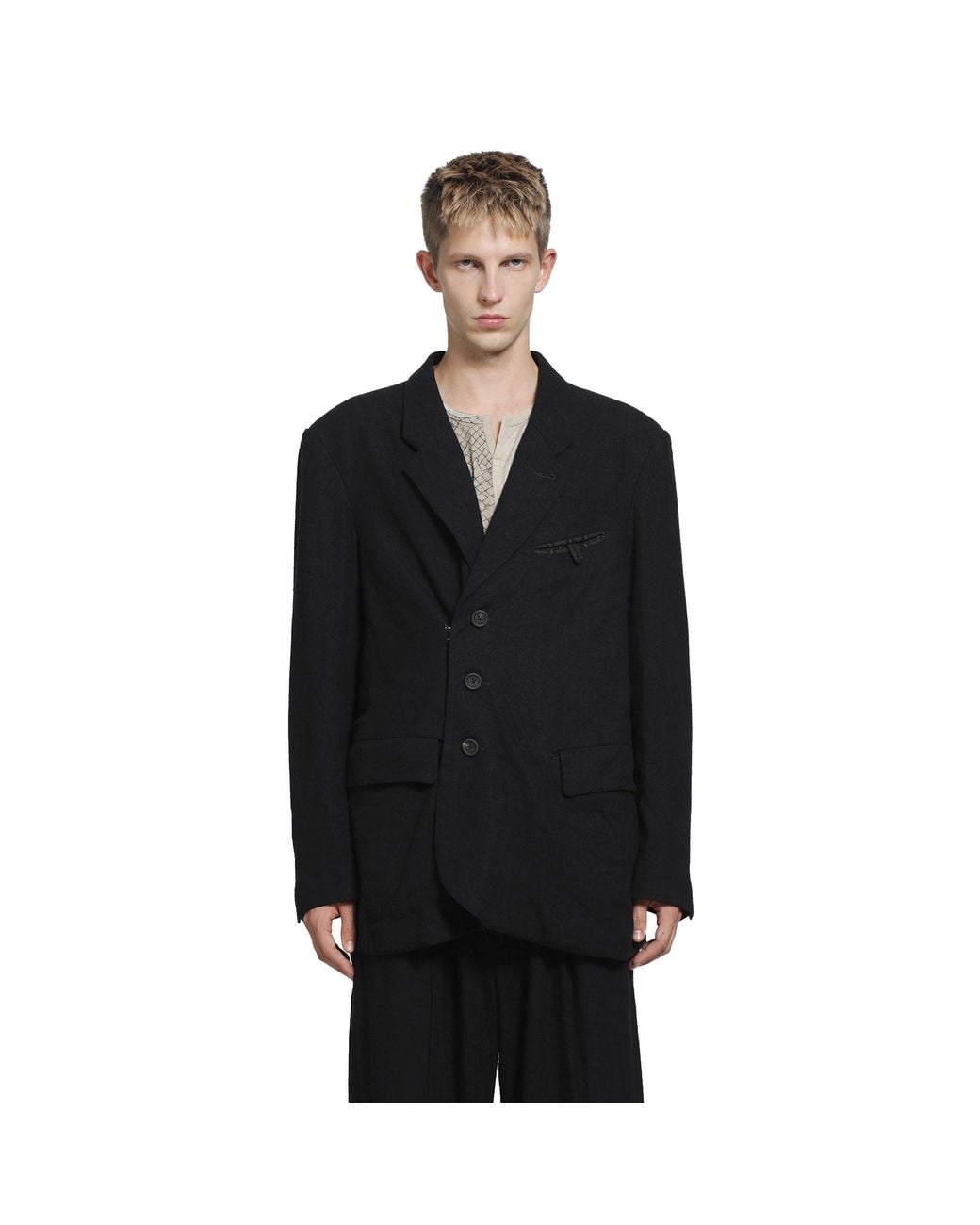 Ziggy Chen Black Wrap Closure 3 Button Blazer for men