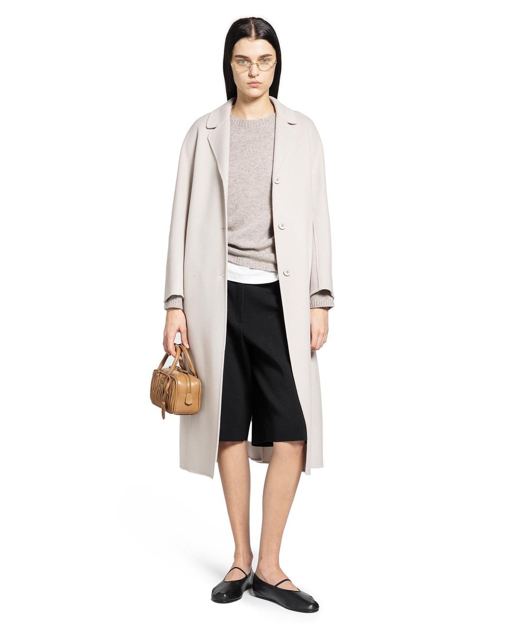 Max Mara White Flared Wool Coat