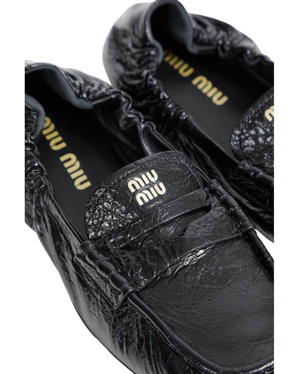 Miu Miu Black Ruches Nappa Leather Loafers