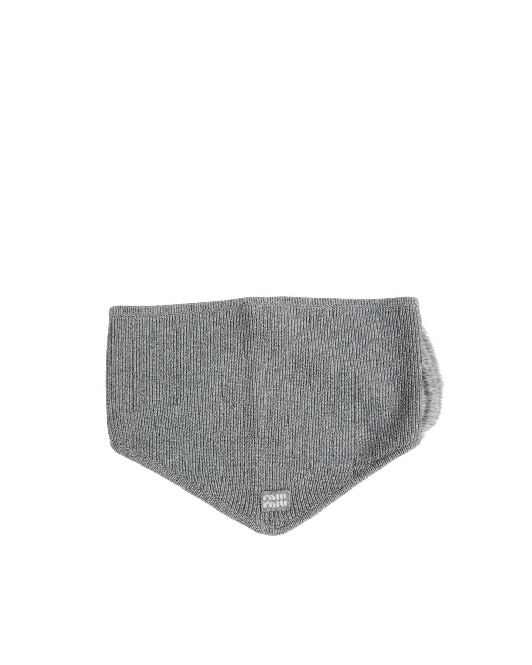 Miu Miu Gray Logo Patch Knitted Scarft