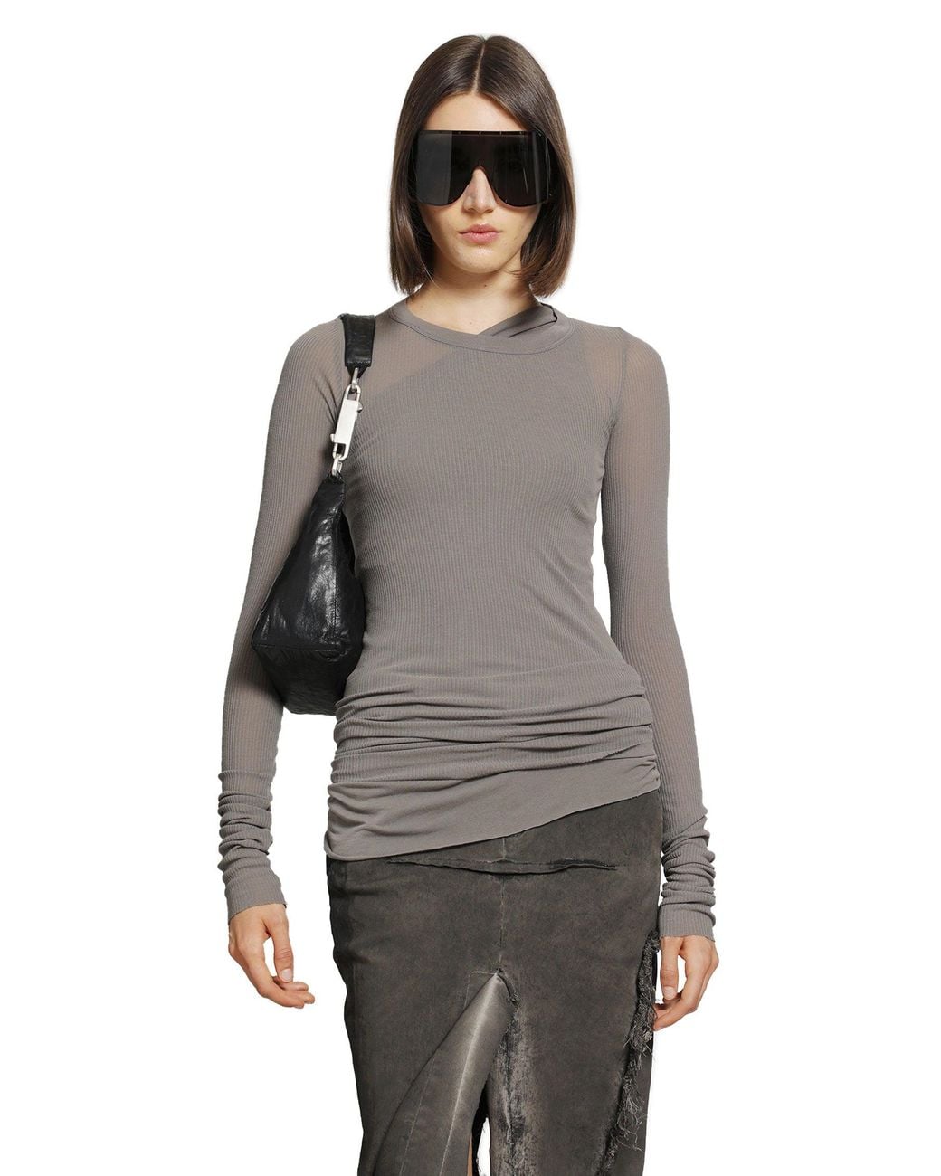 Rick Owens Gray Tower Rib Ls T