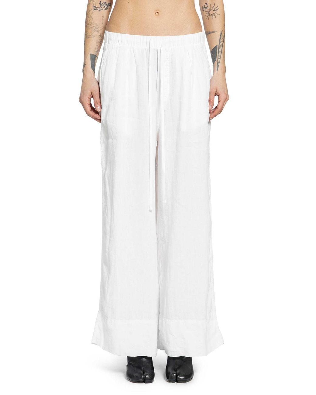 Thom Krom White Cropped Wide Leg Trousers