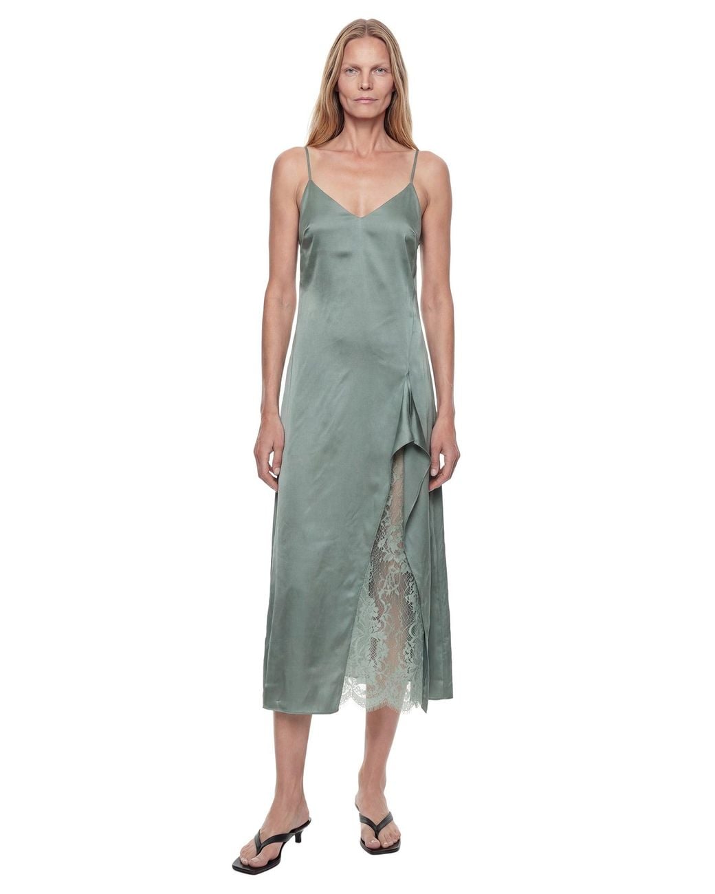 Acne Green Satin Slip Midi Dress