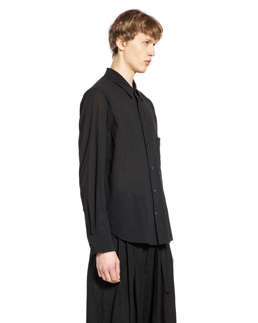 Ziggy Chen Black Spread Collar Pocket Shirt for men