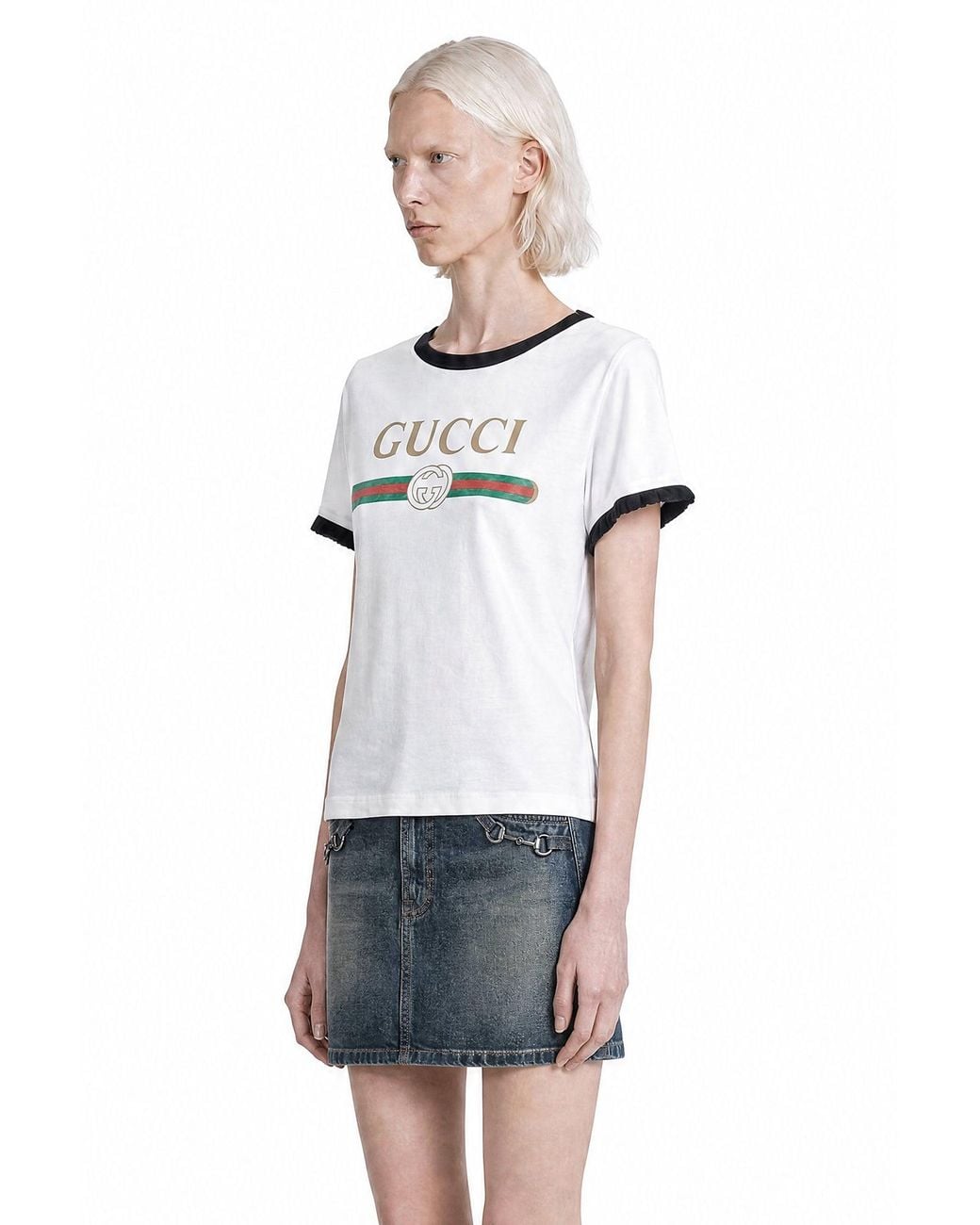 Gucci Gray Interlocking G Ringer T-Shirt
