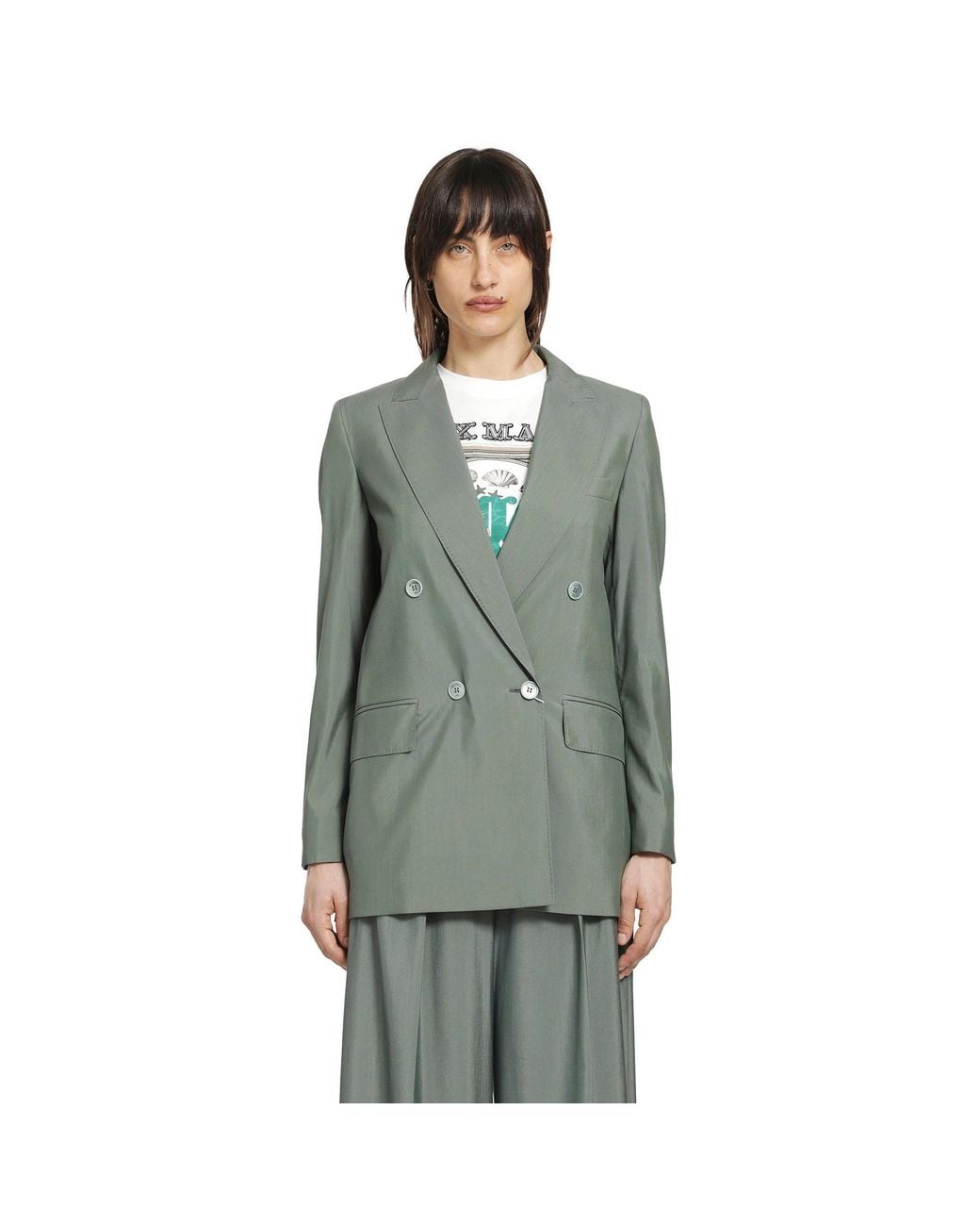 Max Mara Green Double-Breasted Wool And Silk Blazer