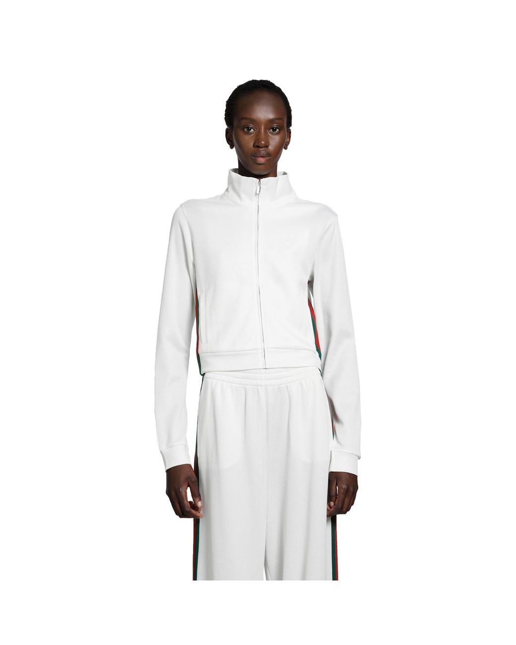 Gucci White Cropped Cotton Rib Jersey Track Jacket