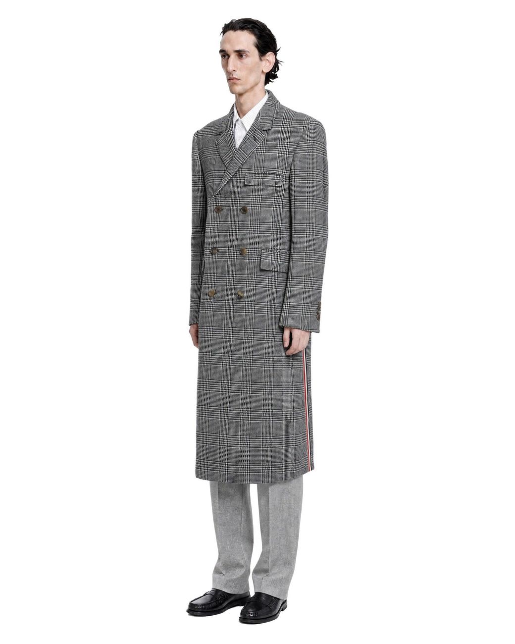 Thom Browne Gray Prince Of Wales Wool Chesterfield Overcoat for men