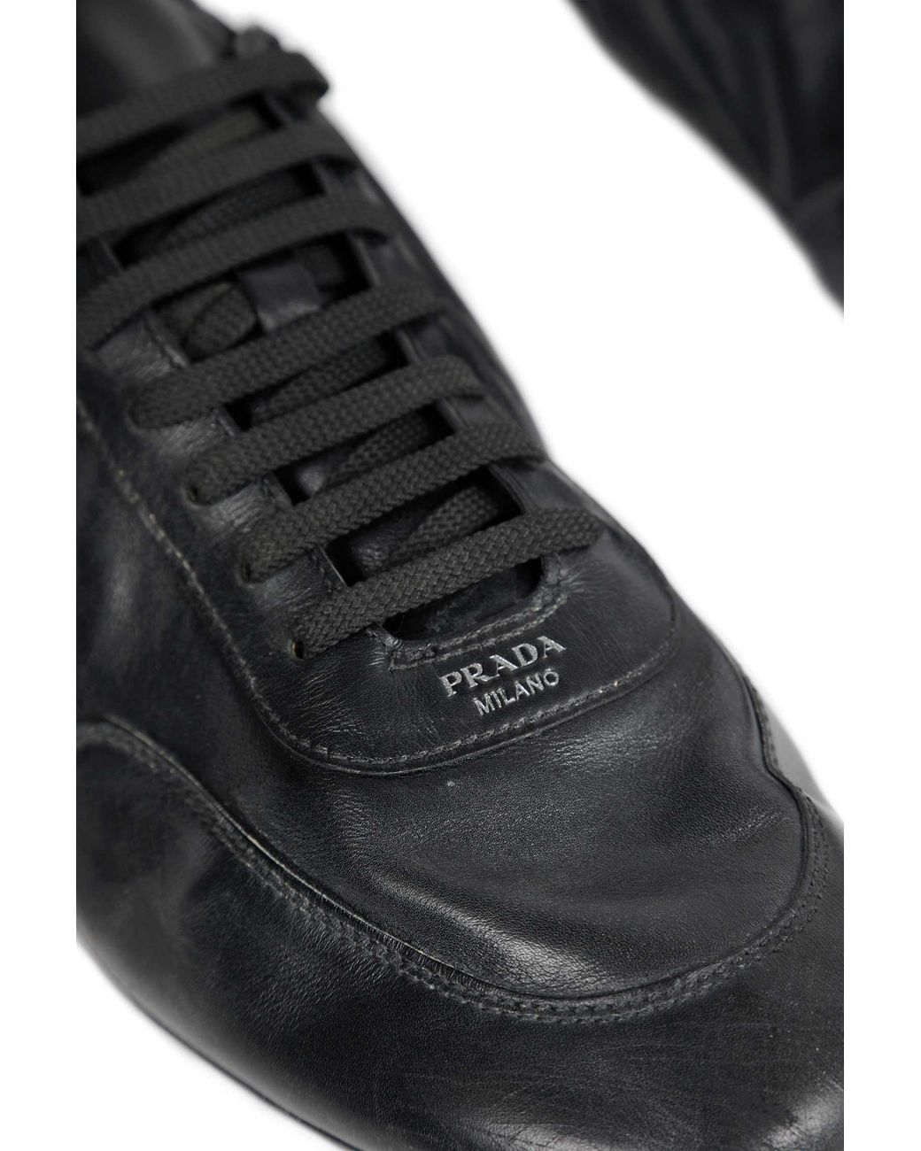 Prada Black Collapse Leather Sneakers for men