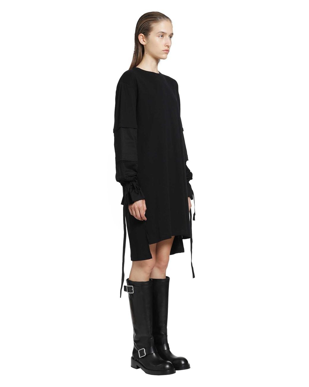 Ann Demeulemeester Black Lucina T-Shirt Dress With Light Cotton Sleeves