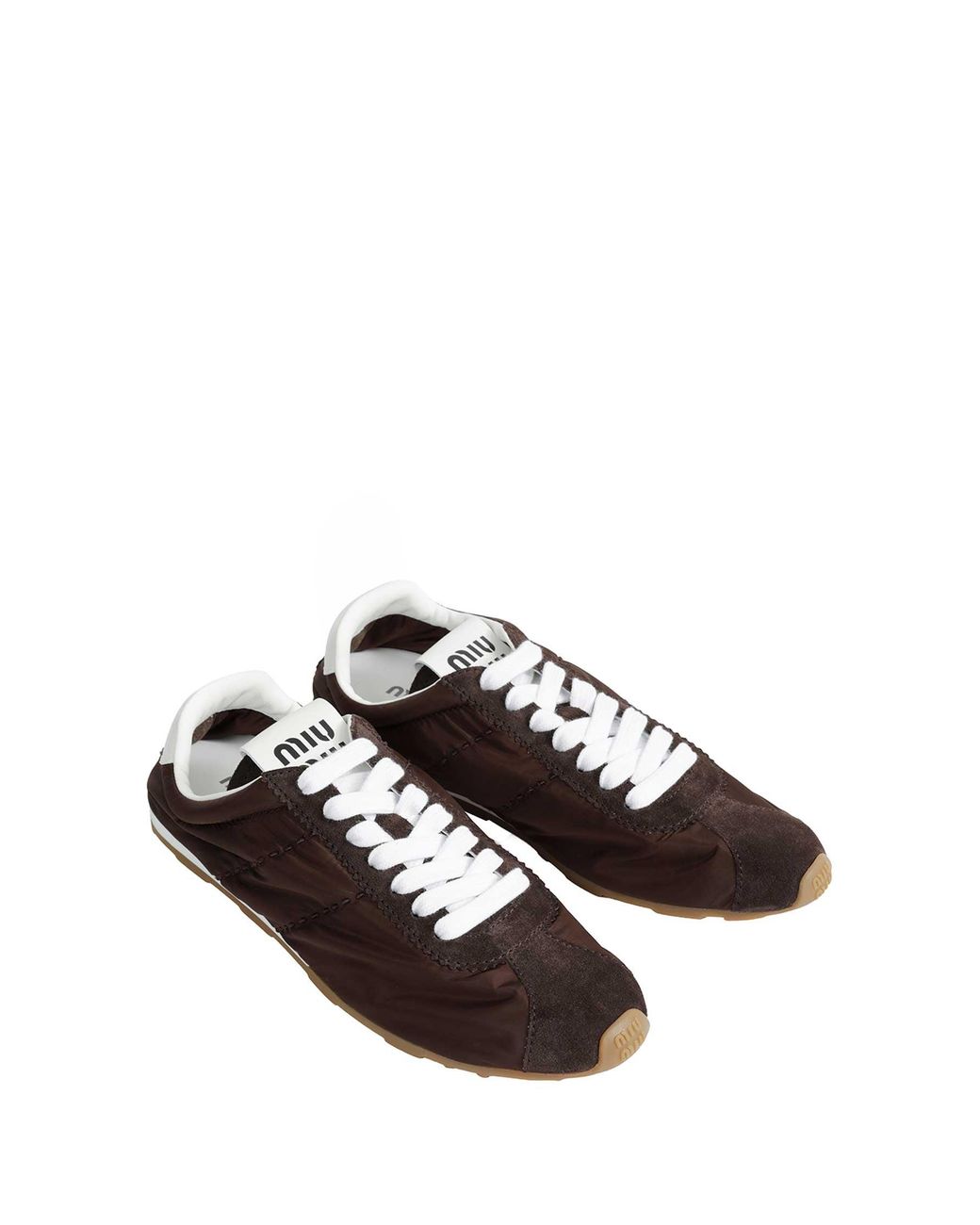Miu Miu Brown Plume Technical Fabric And Suede Sneakers