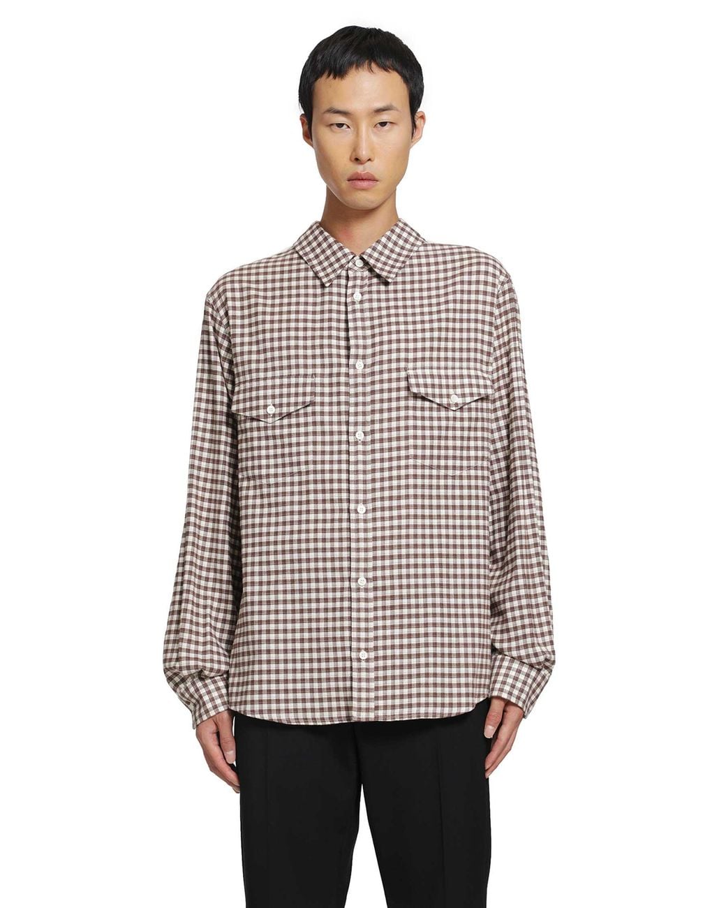 MM6 by Maison Margiela Brown Check Cotton Flannel Shirt for men