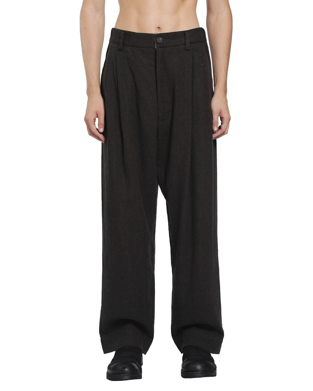 Ziggy Chen Black Pleated Drop Crotch Trousers for men