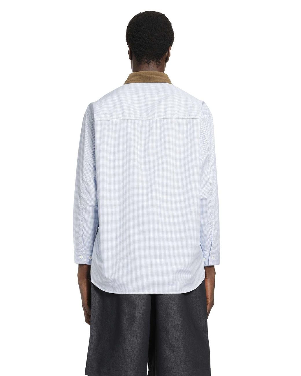 Comme des Garçons White Check Shirt With Corduroy Collar for men
