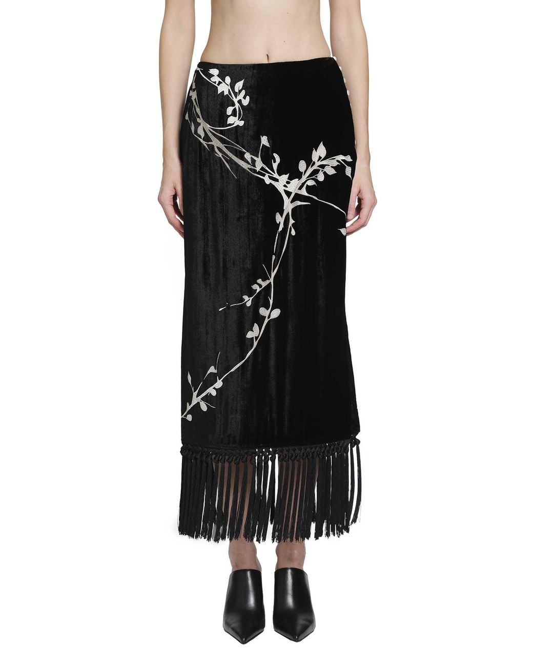 YA YI Black Bodhi Embroidery Skirt