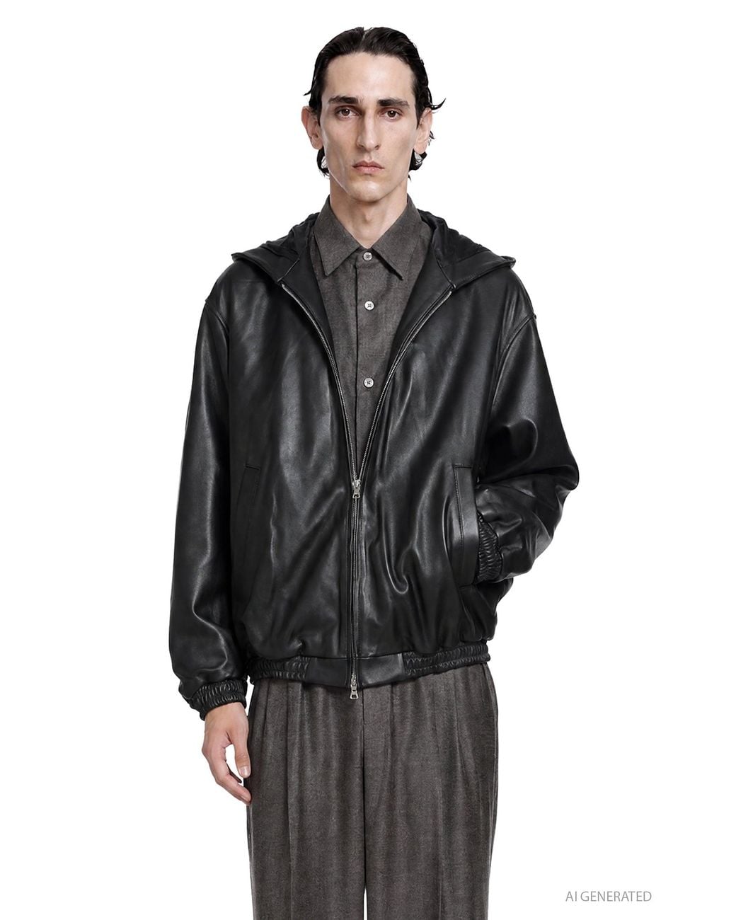 Ssstein Black Lamb Leather Hood Jacket for men