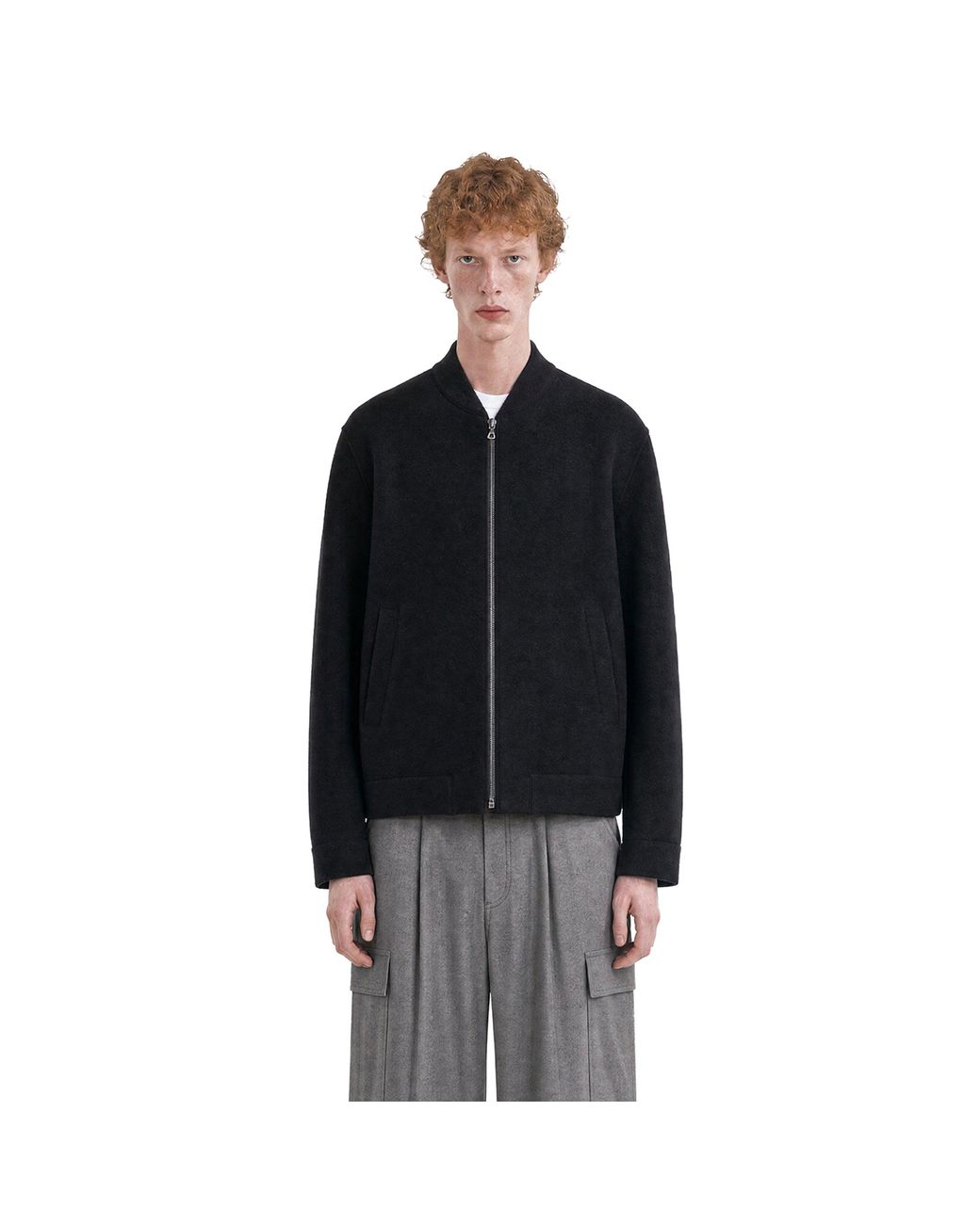 Harris Wharf London Black Boiled Wool Bomber Jacket for men