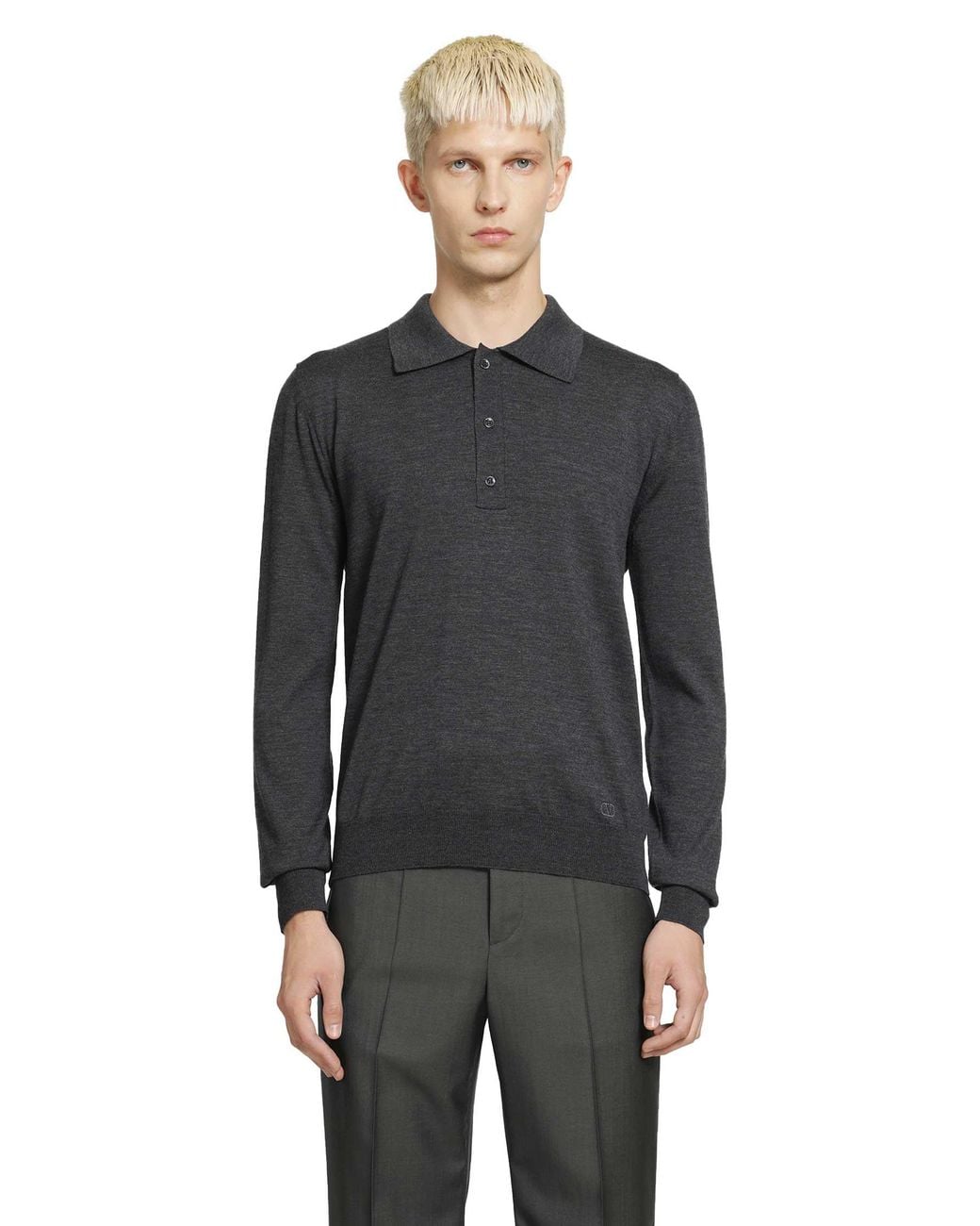 Valentino Black Wool Polo With Vlogo Embroidery for men