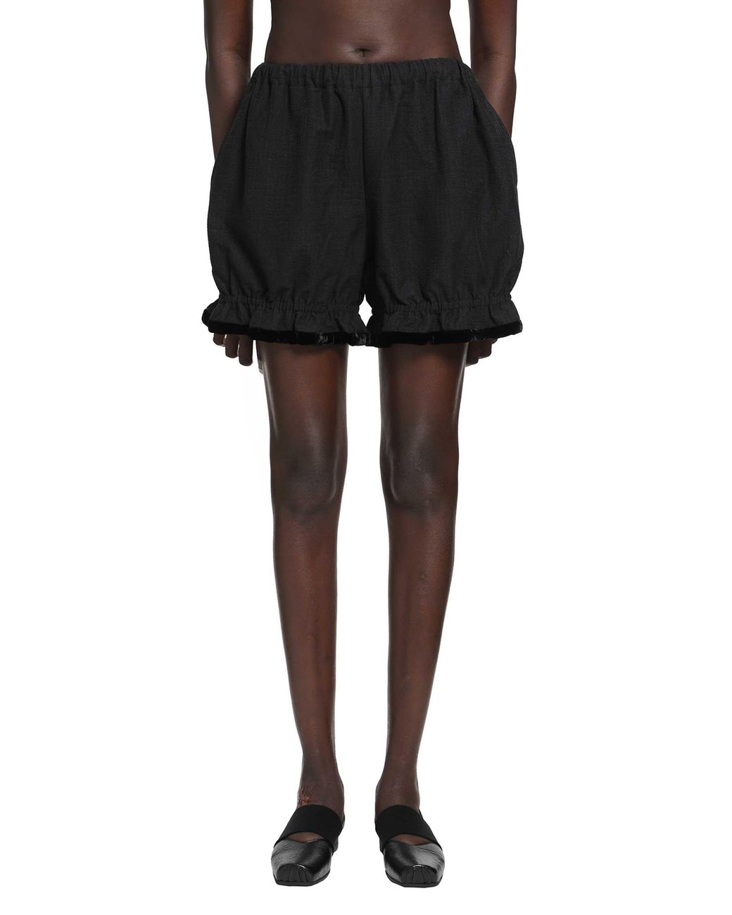 Renli Su Black Cotton Linen Balloon Shorts