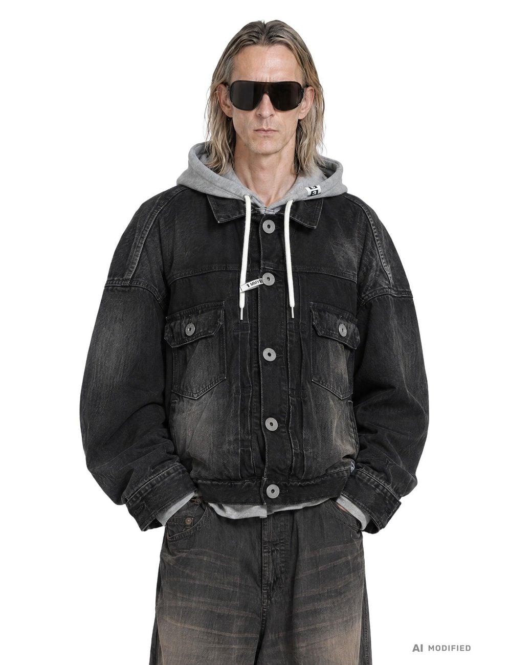 Maison Mihara Yasuhiro Black Triple Layered Denim Jacket for men