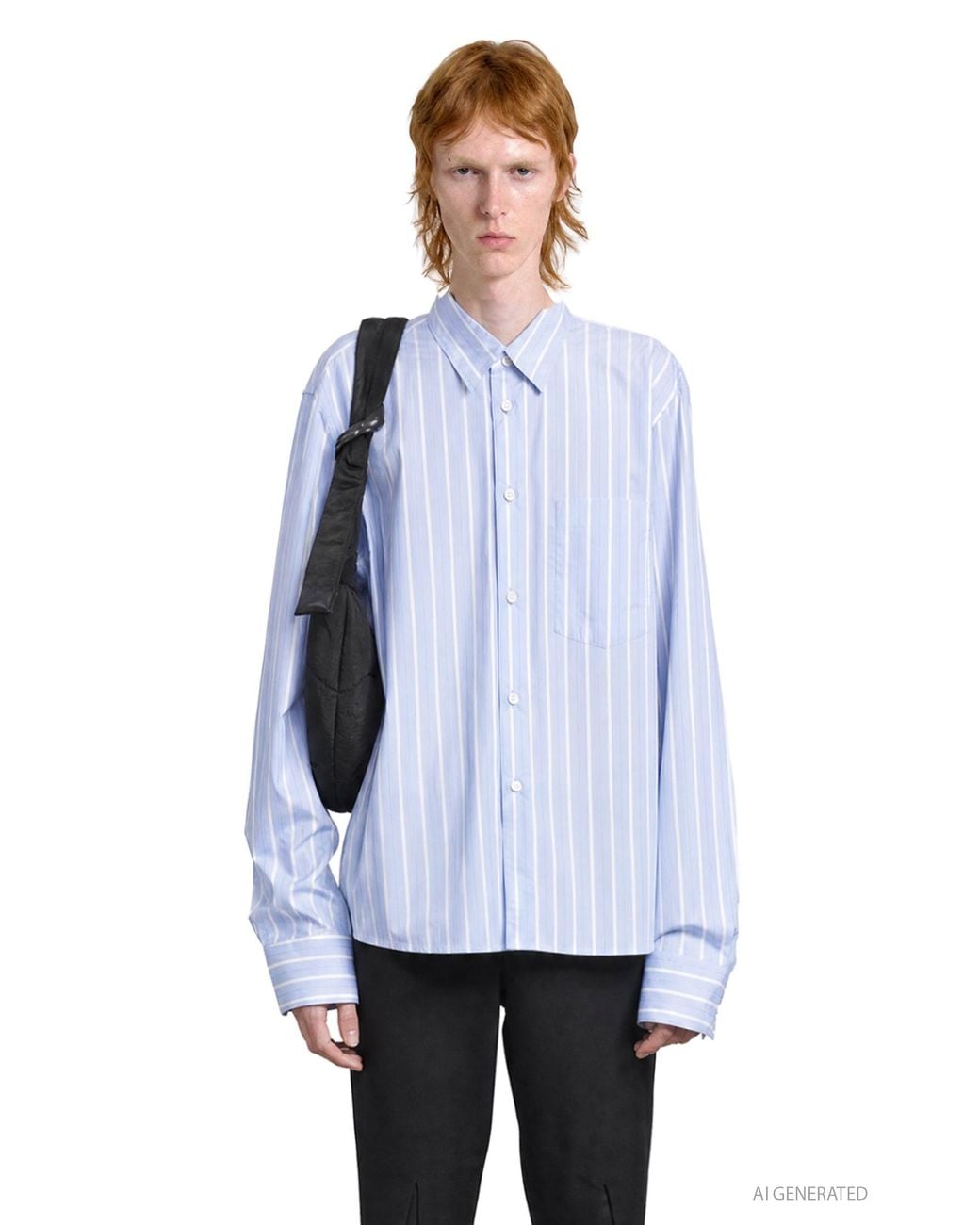 Comme des Garçons Blue Pinstripe And Lace Shirt for men