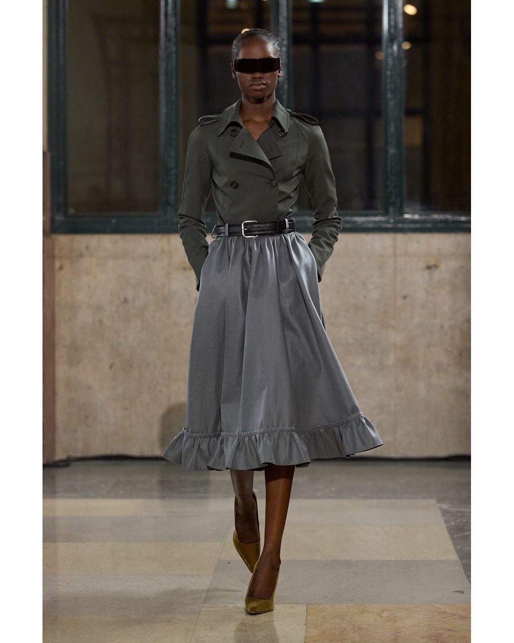 MM6 by Maison Margiela Black Gathered Midi Skirt