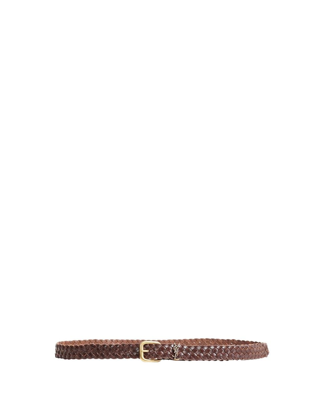 Saint Laurent Brown Cassandre Braided Leather Belt for men